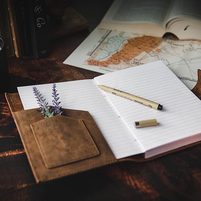 Refillable Leather Journal | Premium Lined A5 Notebook Cover | 200 Ruled - Image 7