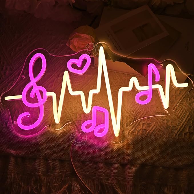 SYLHOME Led Neon Light Sign Music Note Wall Decor Sign Heartbeat Music Room - Image 7