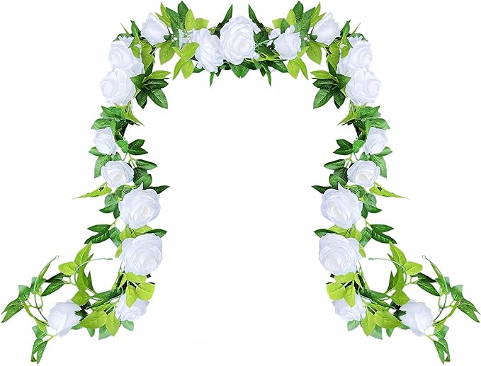 UKELER 2 Pack 14FT Artificial Rose Vines White Flower Garland Artificial Rose by Ukeler