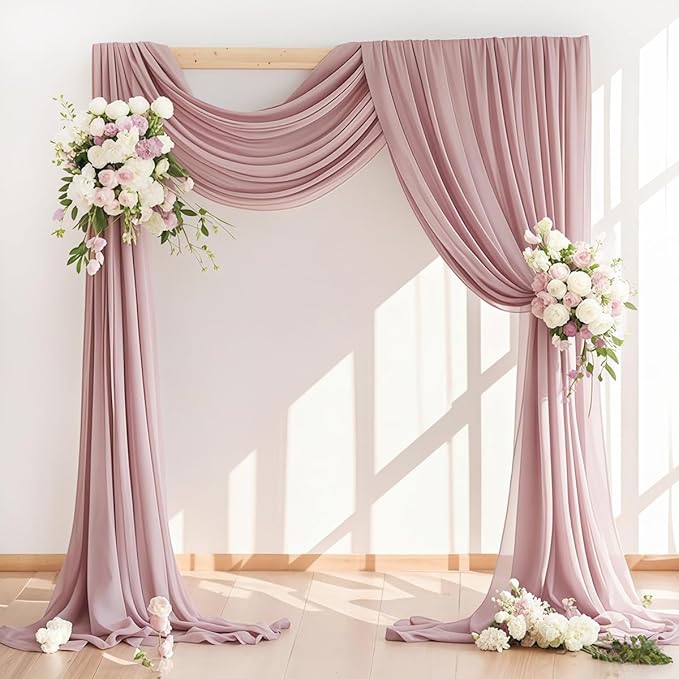 Wedding Arch Draping Fabric 2 Panels 30'' x 18FT Dusty Rose Sheer Chiffon Arch by LINXTAR