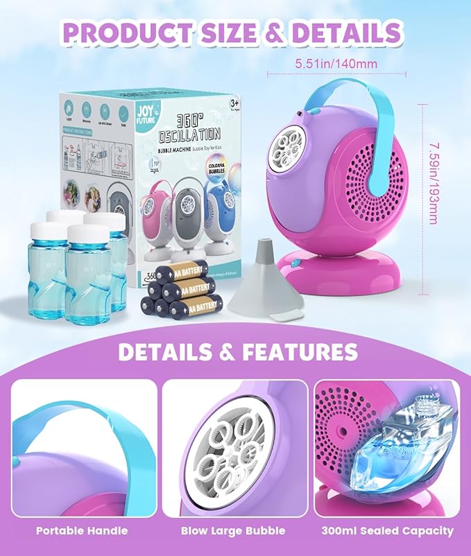 Bubble Machine, Automatic 360° Rotation & 75° Adjustment Bubbles Blower - Image 7
