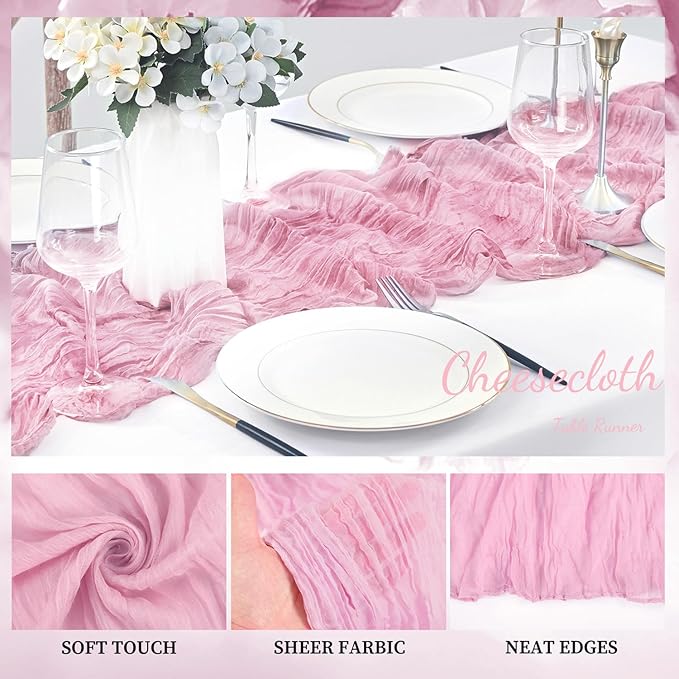 Light Pink Cheesecloth Table Runner 6 Pack 10FT Rustic Gauze Fabric Cheese - Image 3