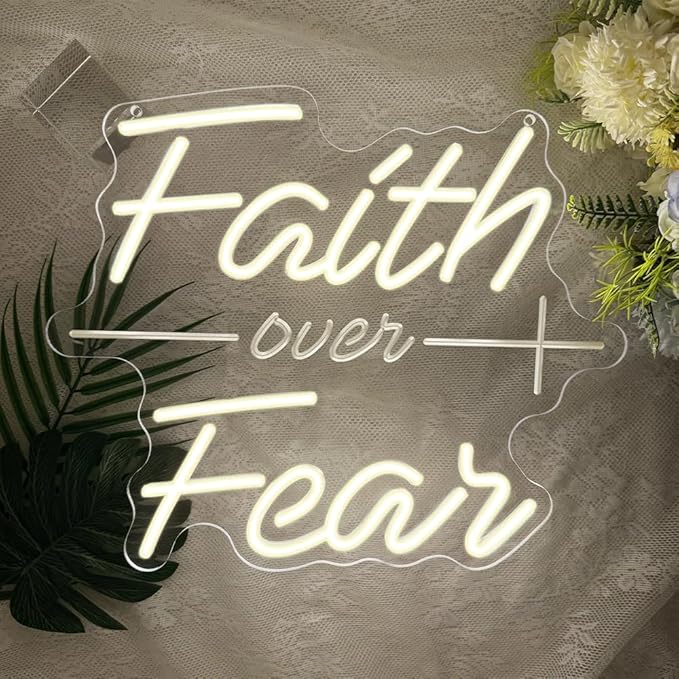 Faith Over Fear Neon Sign, Christian Dimmable LED Light Signs - Image 2