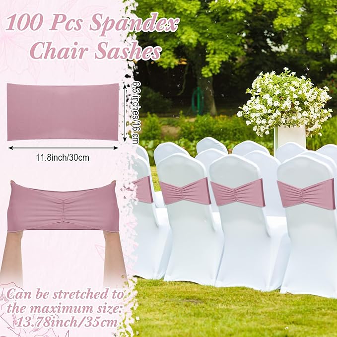 Moukeren 100 Pcs Spandex Chair Sashes Bows Bands Slider Sashes - Image 2