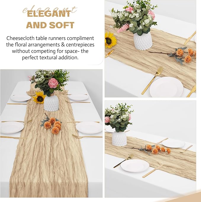 Aktor 4 Pack Beige Table Runner Boho Cheesecloth Table Runner Semi Sheer Gauze - Image 3