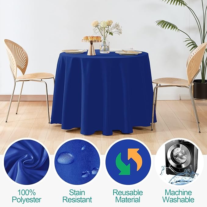 EMART Round Tablecloth Blue 120 inch Circular Polyester Table Cover - Image 3
