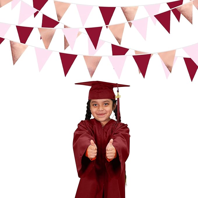 Burgundy Party Decorations Rose Gold Maroon Pink Fabric Triangle Pennant Banner - Image 4