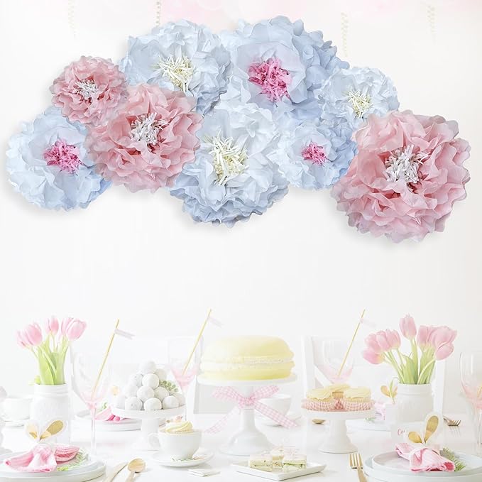 Pink Paper Flowers Decoration-Blush Pink Cream Colorful Paper Pom Poms Wall - Image 8