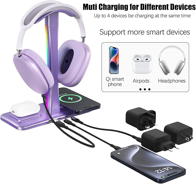 Headphone Stand with Wireless Charger, Gaming Headset Stand with RGB Light Mode - Image 8