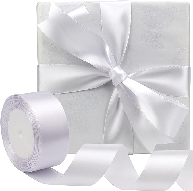 White Solid Satin Ribbon 1-1/2 Inch 25 Yards Solid Polyester Fabric Ribbon - Image 5