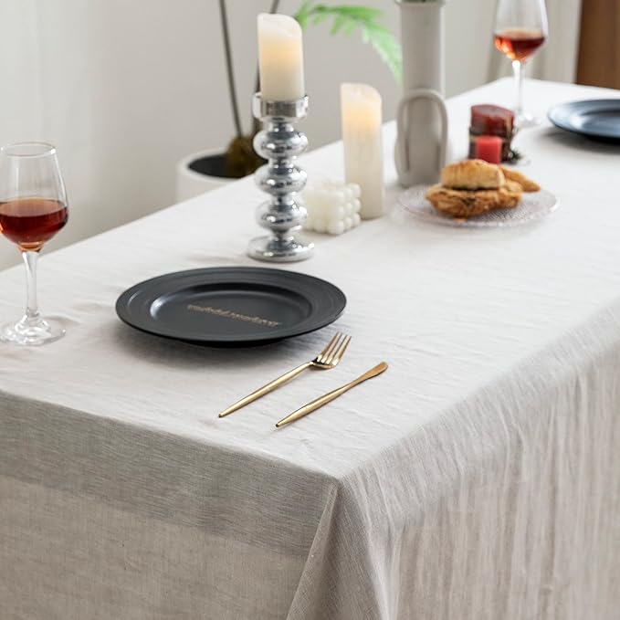EVERLY100% Pure Linen Rectangle Tablecloths132Lx60WInch - Image 4