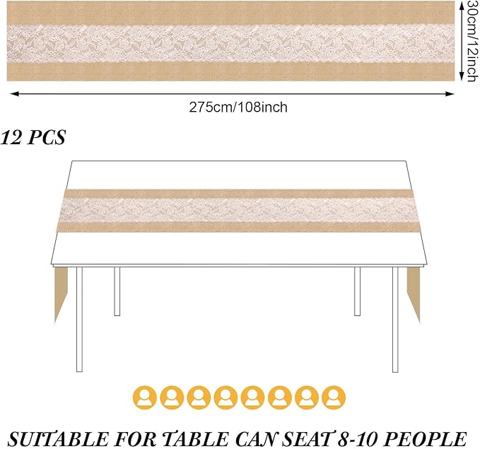 Xinnun 12 Pcs Burlap Table Runner - Image 2