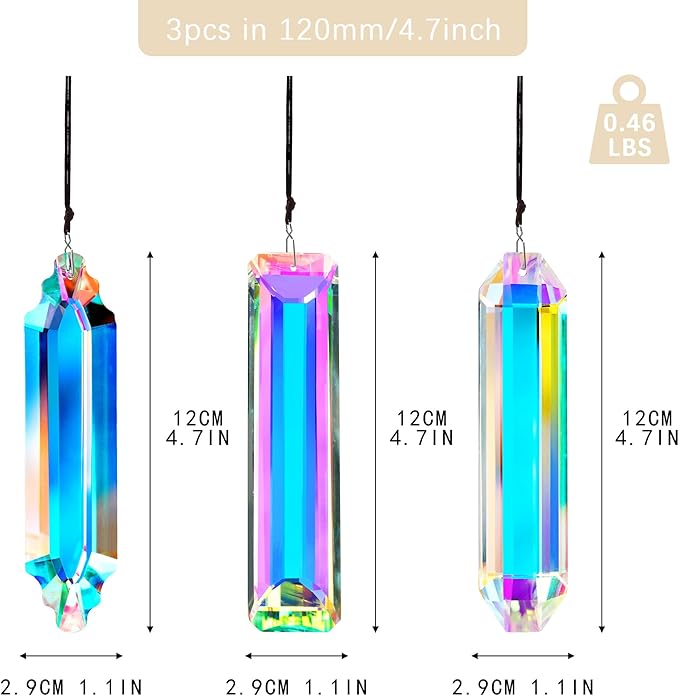 3PCS Crystal Suncatcher Prism for Window, 120mm/5'' Rectangle AB Colored - Image 2