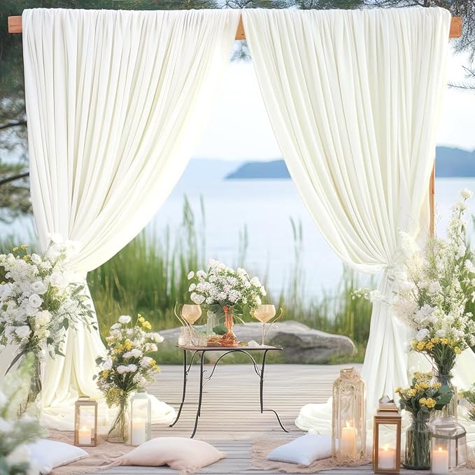 50ft x 15ft Ivory Wrinkle Free Backdrop Curtains - Image 8
