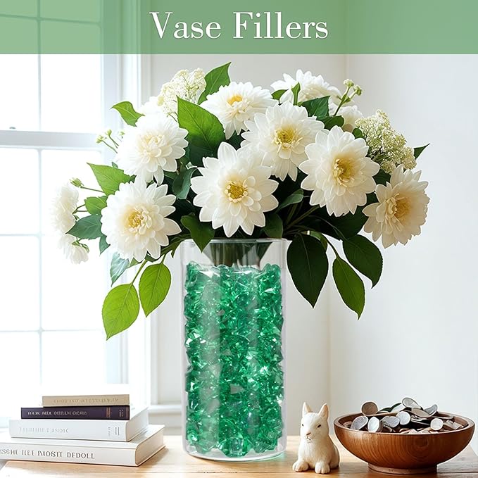 DomeStar 150PCS Fake Ice, Vase Fillers Green Acrylic Fake Diamonds Plastic Gems - Image 5