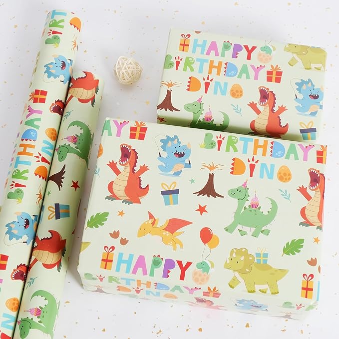 Aimyoo Dinosaur Birthday Wrapping Paper Roll - Image 5