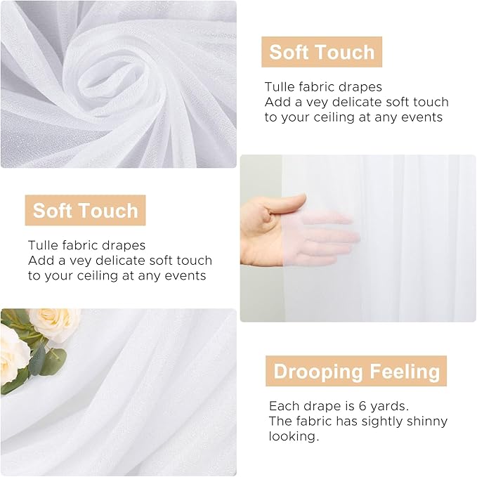 Wokceer Wedding Arch Draping Fabric 2 Panels 28.7" x 20FT White Sheer Fabric - Image 2