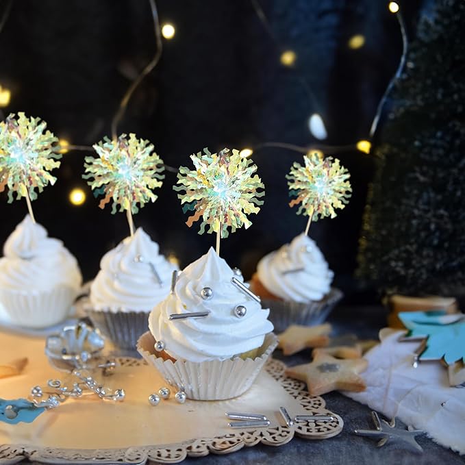 Ephlyn 30Pcs Foil Firework Cupcake Toppers Sparkle Tinsel Cupcake Picks - Image 7