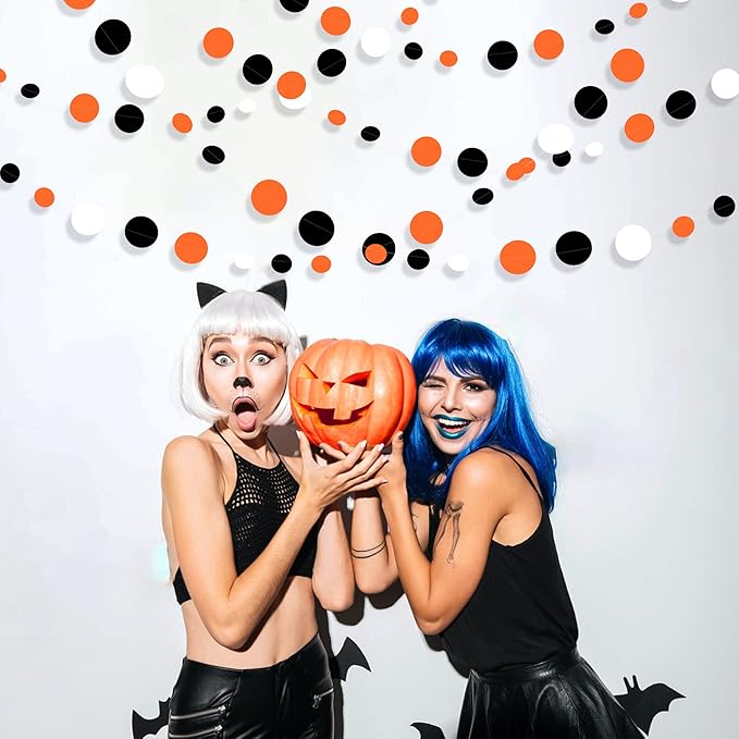 46Ft Orange Black Circle Dot Garland Black Orange and White Polka Dot Hanging - Image 6