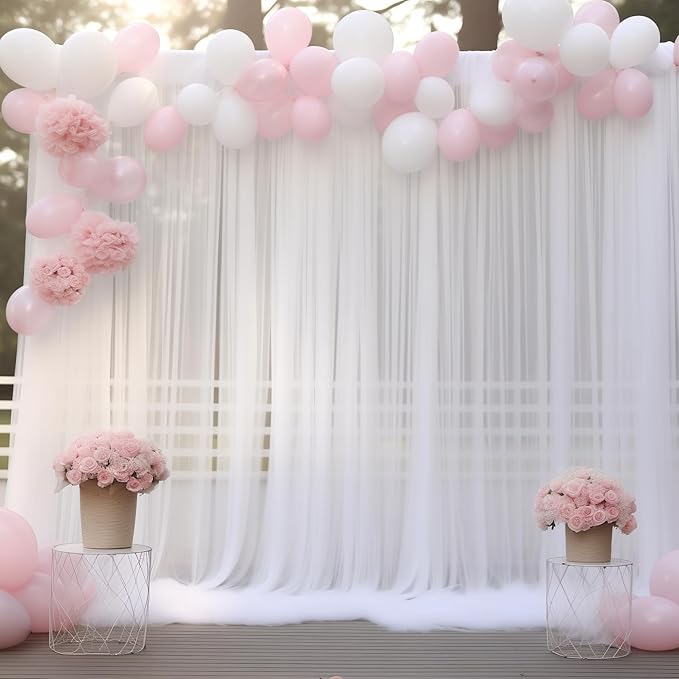 20x10 White Tulle Backdrop Curtains - Image 6