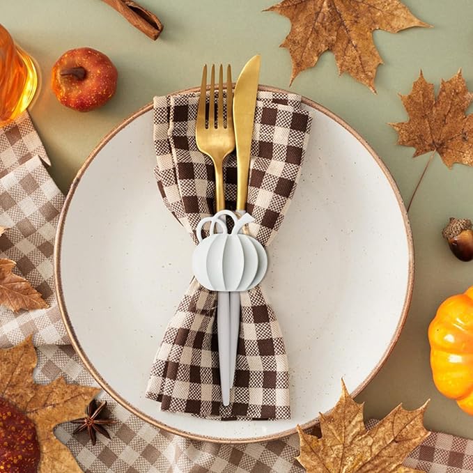 Halatool Thanksgiving Pumpkin Napkin Rings Set of 12, Alloy Fall Napkin Rings - Image 6