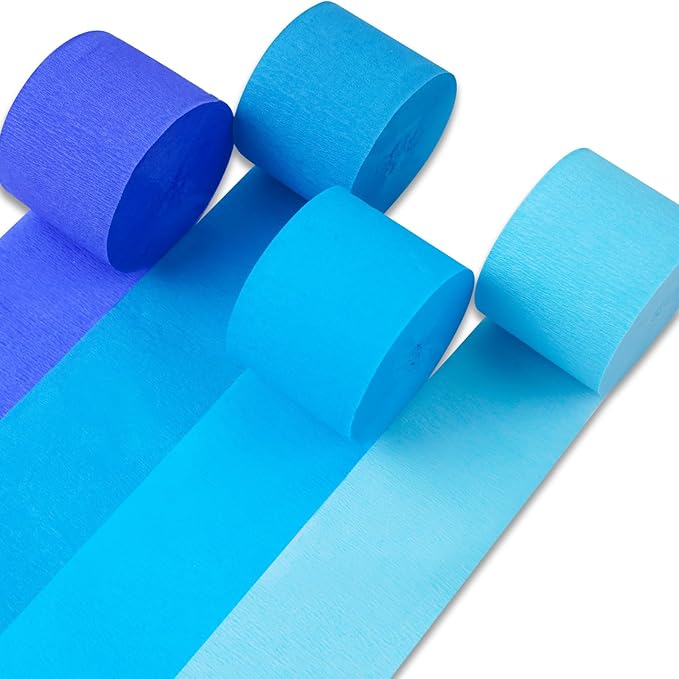 PartyWoo Blue Crepe Paper Streamers 4 Rolls 328 ft Pack of Dark Light Pastel by PartyWoo