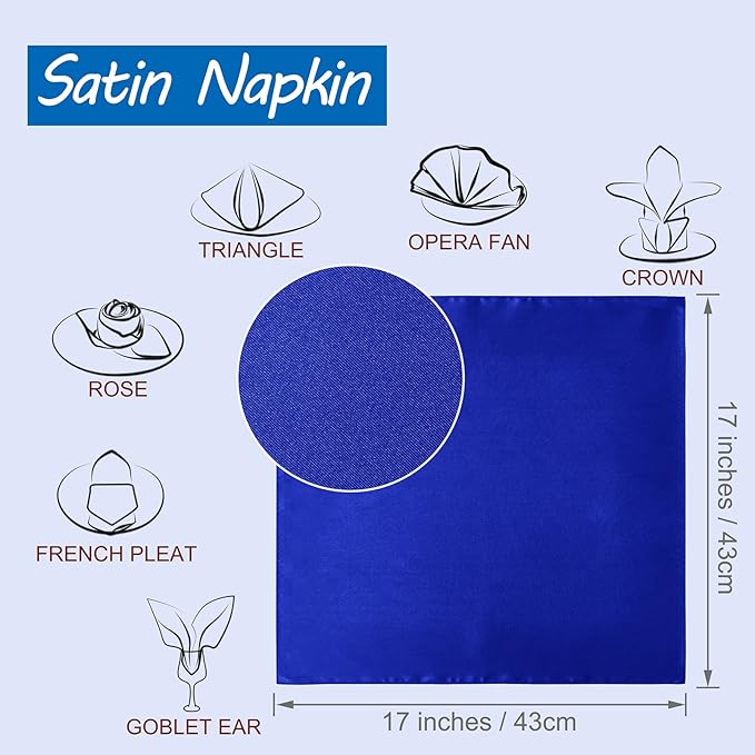 Horbaunal 30 Pack Royal Blue Satin Napkins 17 x 17 Inch, Square Soft Table - Image 2