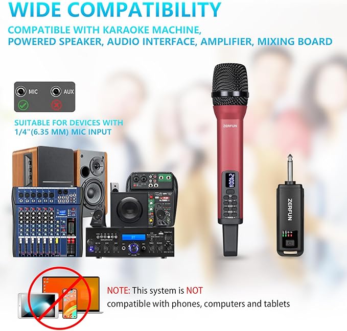 Rechargeable Wireless Microphone, Pro Handheld Cordless Mics System Dynamic - Image 2