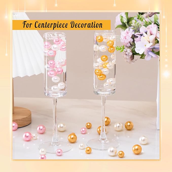 300Pcs Pearl Vase Filler, Ivory Gold No Hole Faux Pearl Beads - Image 4
