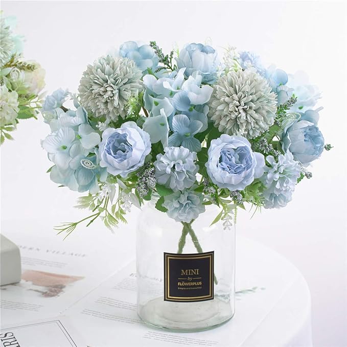 6 Pack Artificial Flowers, Fake Faux Peony Silk Hydrangea Plastic Carnations - Image 4
