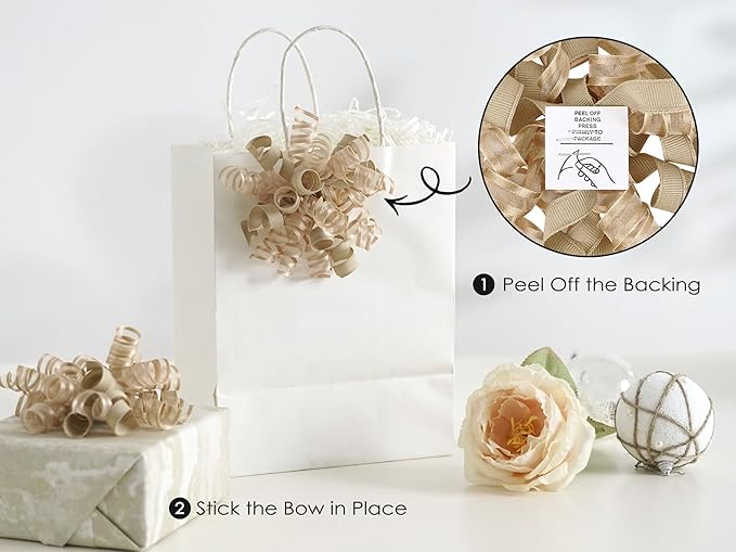 HUIHUANG Curly Bows for Gift Wrapping Champagne Gift Bow 5 inch x 8 Counts - Image 3