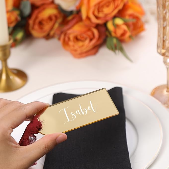 UNIQOOO 20 Pcs Mirror Gold Acrylic Place Cards, 3.9x1.6 inches DIY Blank - Image 5