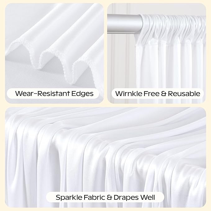 White Glitter Backdrop Curtain for Parties Wedding, 10Ft x 10Ft Satin Shimmer - Image 2