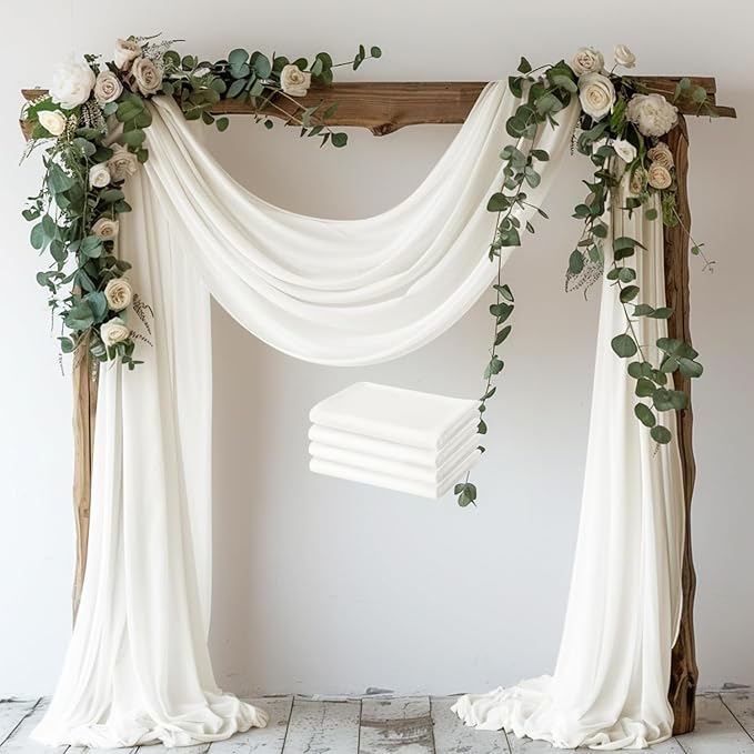 Wokceer Ivory Wedding Arch Draping Fabric Backdrop 4 Panels 28.7" X 20FT Sheer by Wokceer