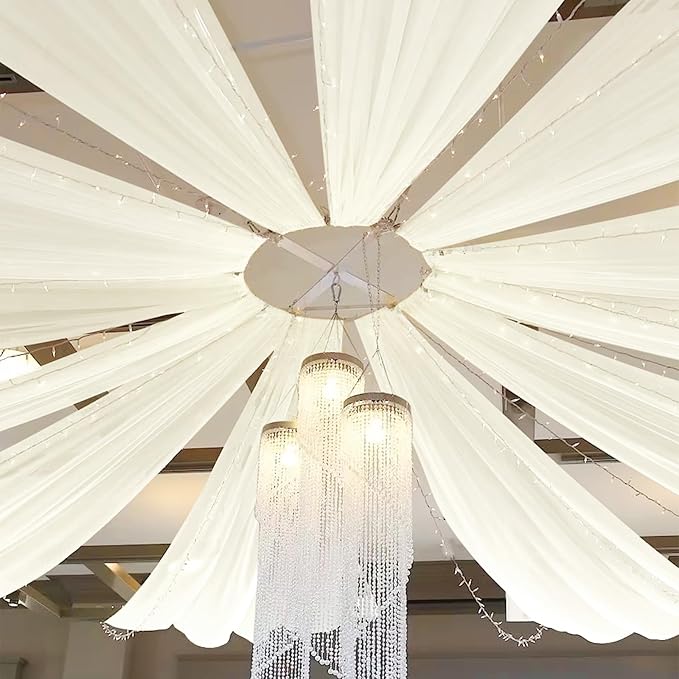6 Panels Ivory Ceiling Drapes for Wedding 5ftx10ft Chiffon Fabric Arch Draping by REWOMC