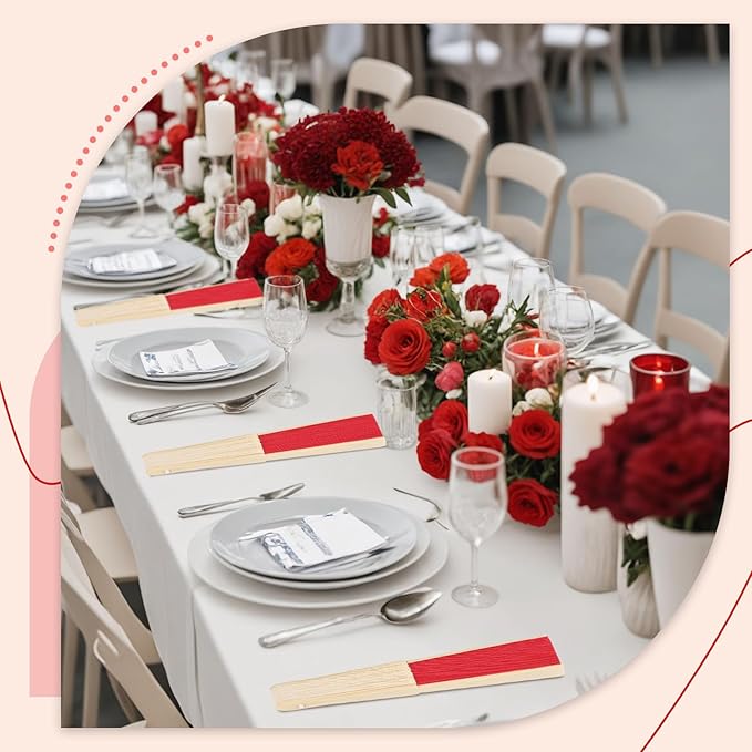 JOHOUSE 12 Pcs Paper Folding Hand Fans, 8.3 Inch Red Fans Handheld Decorative - Image 3