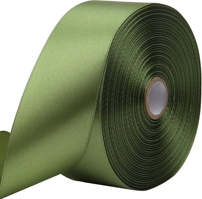 Olive Green Solid Satin Ribbon 1-1/2 Inch 50 Yards Solid Polyester Fabric Ribbon by Riunbb