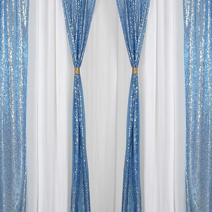 Baby Blue Christmas Backdrop Curtains 4 Pieces 2FTx8FT Sequin Photography - Image 7