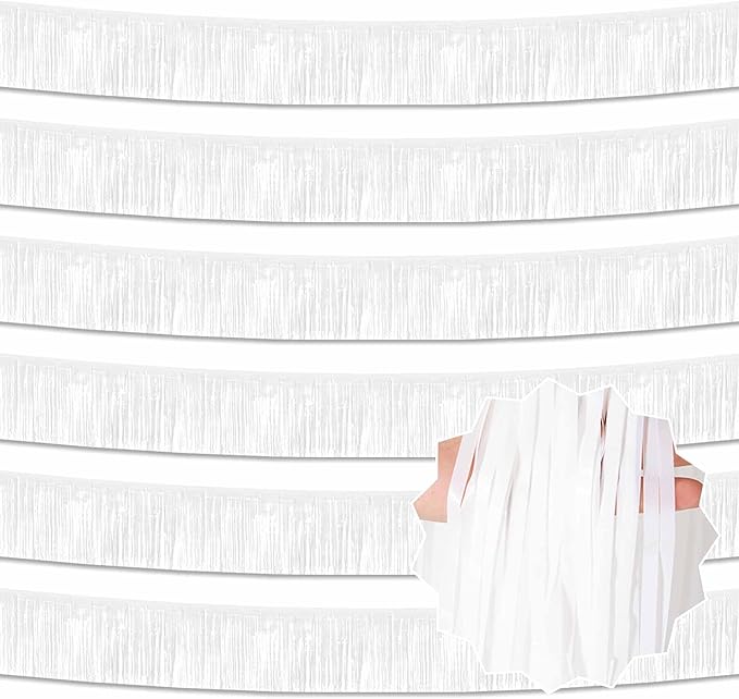6 Pack 10 Ft Macaron White Foil Fringe Garland Metallic Streamers Tinsel Banner by LANTIANCHEN