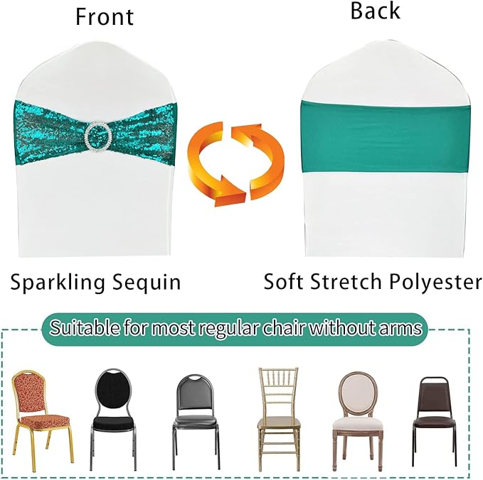 25 Pcs Chair Sashes Sequin Stretch Chair Bands Spandex Polyester Bows - Image 3
