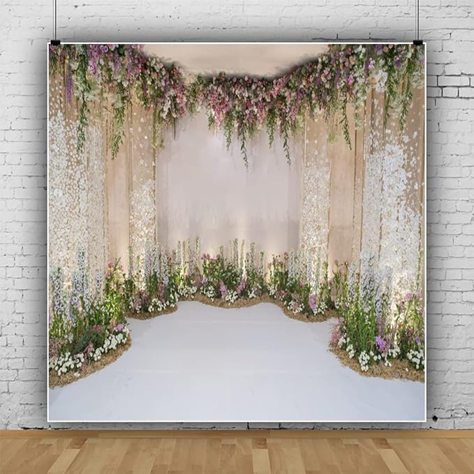 Renaiss 5x5ft Wedding Backdrop Romance Archway Flowers Blossom Sequins Curtain - Image 5