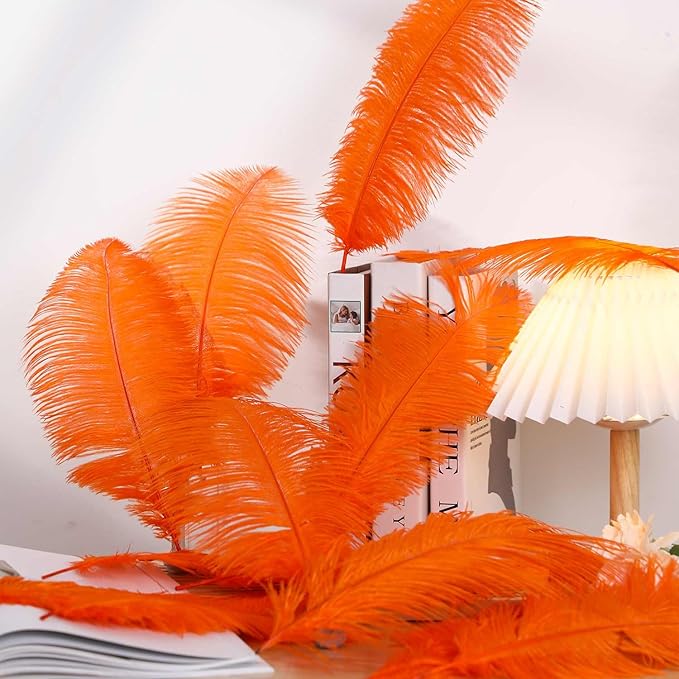 YAKRUNA 30PCS Orange Ostrich Feathers Bulk 12-14 Inches - Image 5