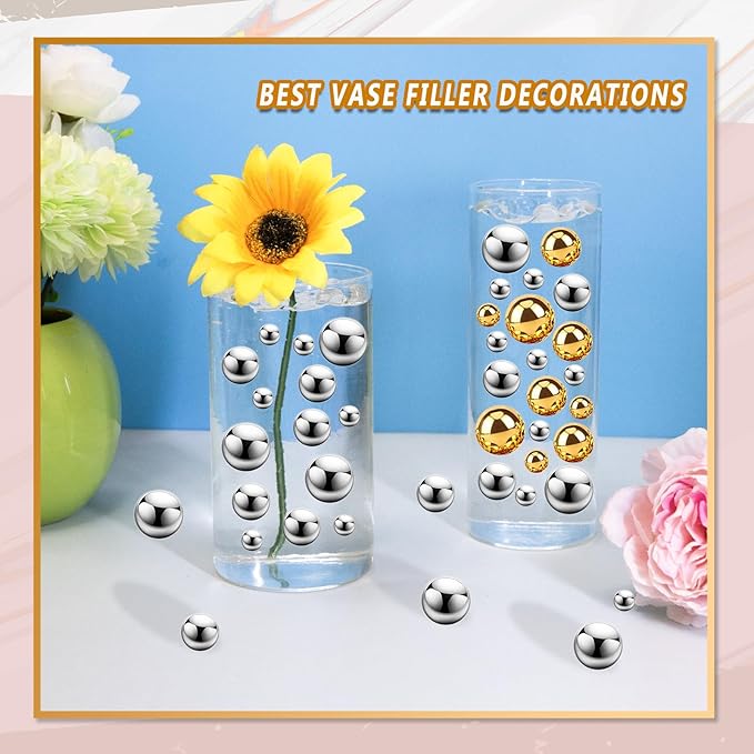 300Pcs Vase Filler Silver No Hole Faux Pearl Beads - Image 4