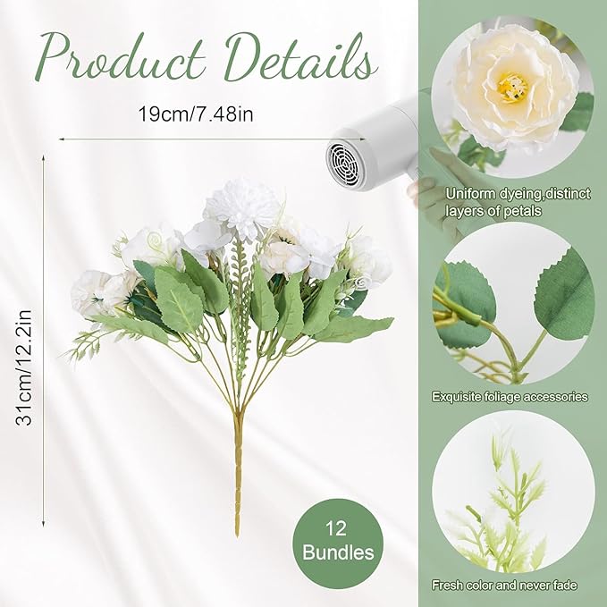 12 Packs Peonies Artificial Flowers, Silk Artificial Peonies Flowers Fake Peony - Image 3