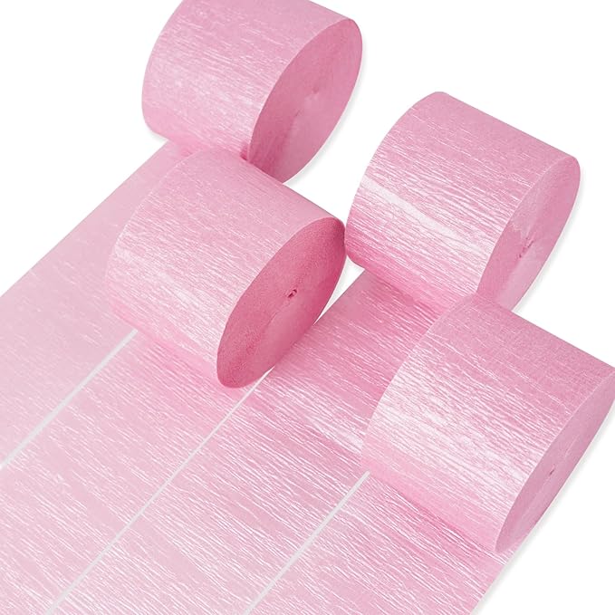 PartyWoo Crepe Paper Streamers 4 Rolls 328ft, Pack of Crepe Paper Perl Pink by PartyWoo