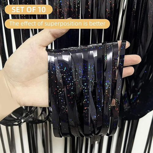 10 Pack Black Backdrop Curtain 3.2ft x 8.2ft Metallic Tinsel Foil Fringe - Image 2