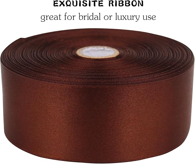 Brown Solid Satin Ribbon 1-1/2 Inch 50 Yards Solid Polyester Fabric Ribbon - Image 4