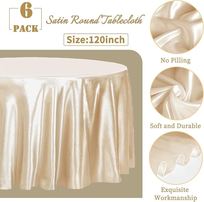 fani 6 Pack 120 Inch Champagne Round Tablecloth - Image 2