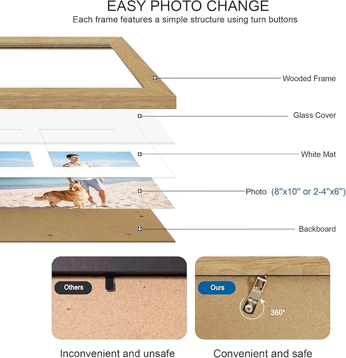 8x10 Picture Frame Set of 2, Natural Oak Wood Frame - Image 3