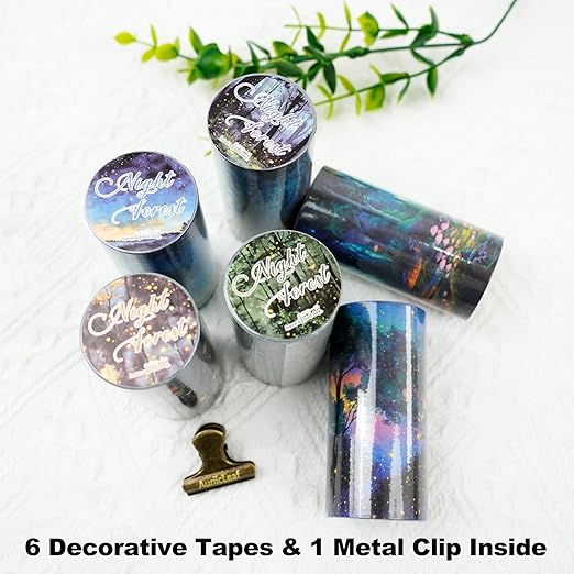 Night Forest Seamless Washi Tape Scrapbook Kit – 6 Rolls - Image 2